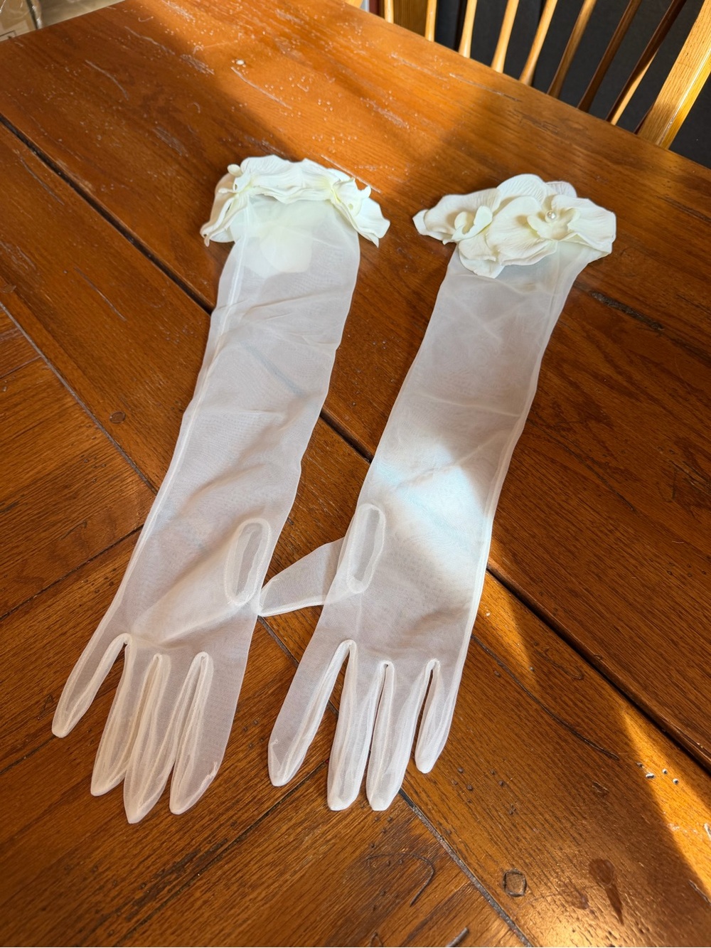 Wedding Vail with Floral Accents & Matching Glove Set